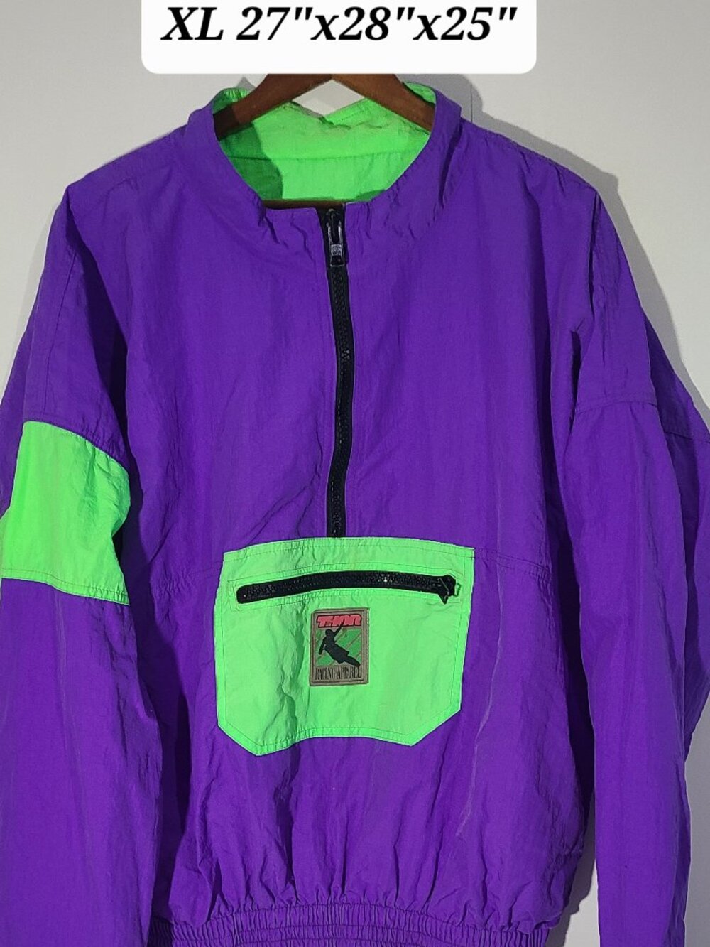 Vintage 90s Thor Racing Apparel Men’s XL Purple/Green 1/2 Zip Windbreaker USA